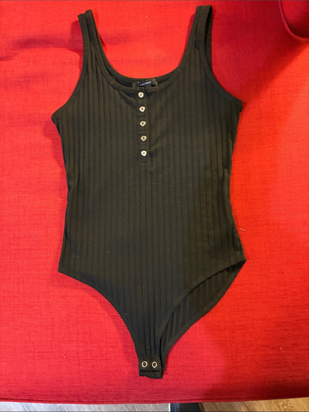 Juniors Black Ribbed Faux Button-Front Bodysuit